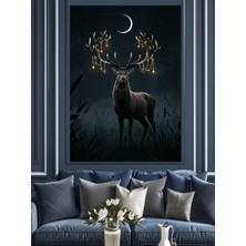 Ayışığında Geyik Silüeti Dekoratif Kanvas - Mdf Ahşap Tablo