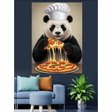 Pizza Tutan Panda Şef Dekoratif Kanvas - Mdf Ahşap Tablo