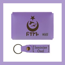 Mor Menekşe, Bozkurt ve Hilal Desenli, Isme Özel Cüzdan ve Anahtarlık Set, Hatıra Koleksiyonu