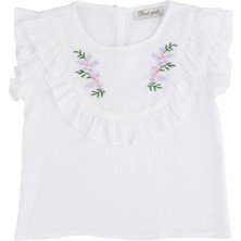 Çiçek Nakışlı Keten Bluz