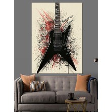 Rock Gitar Çizimi Dekoratif Kanvas - Mdf Ahşap Tablo