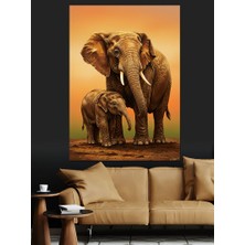 Fil ve Yavru Fil Dekoratif Kanvas - Mdf Ahşap Tablo