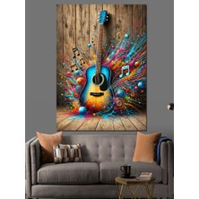 Renk Patlamasıyla Akustik Gitar Dekoratif Kanvas - Mdf Ahşap Tablo