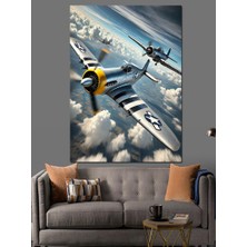 Savaş Uçağı ve Gökyüzü Dekoratif Kanvas - Mdf Ahşap Tablo