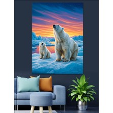 Kutup Ayıları ve Kuzey Işıkları Dekoratif Kanvas - Mdf Ahşap Tablo