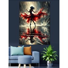 Kırmızı Elbise Ile Dans Eden Kadın Dekoratif Kanvas - Mdf Ahşap Tablo
