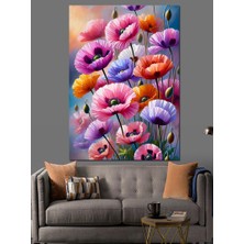 Renkli Gelincik Çiçekleri Dekoratif Kanvas - Mdf Ahşap Tablo