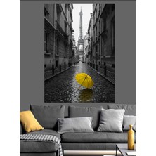 Paris Sokaklarında Sarı Şemsiye Dekoratif Kanvas - Mdf Ahşap Tablo