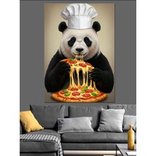 Pizza Yiyen Şef Panda Dekoratif Kanvas - Mdf Ahşap Tablo