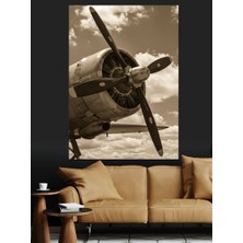 Eski Model Uçağın Motoru Dekoratif Kanvas - Mdf Ahşap Tablo
