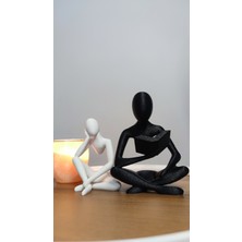 Gizzstore Home Düşünceli ve Kitap Okuyan Iskandinav Tarzı Biblo Heykel Figür Dekor Dekorasyon Hediyelik 13 cm /15 cm  Syiah/beyaz