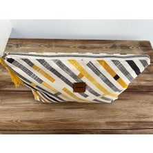 Bright3 Sarı Siyah Çok Renkli  Clutch , Portföy, El Yapımı, Astarlı,fermuarlı, Püskül Aksesuarlı Çanta