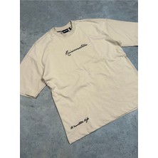 Vi Man Reincarnation Baskılı Bej Oversize T-Shirt