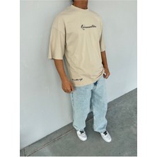 Vi Man Reincarnation Baskılı Bej Oversize T-Shirt