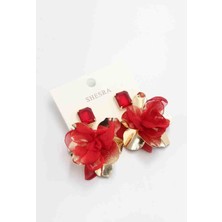 SHESRA Büyük Boy Kırmızı Çiçek Küpe 
(60mm)