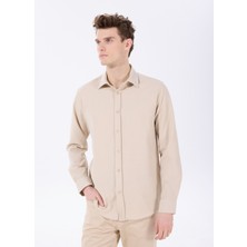 Fabrika Comfort Regular Fit Gömlek Yaka Armürlü Bej Erkek Gömlek FC5SM-CKT 2526