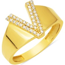 Harem Altın 14 Ayar Altın V Harf Yüzük YZK433