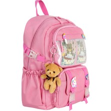 Kawaii Kore Tarzı Aksesuarlı Ilkokul Sırt Çantası Kız ve Isı Yalıtımlı Termoslu Beslenme Çantası Set