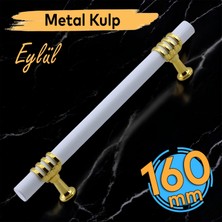 Badem10 Eylül Mobilya Mutfak Dolabı Çekmece Dolap Kulpları Kapak Kulbu Beyaz Altın 160 mm Metal Kulp