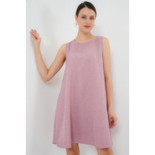 Bigdart 2444 Mini Keten Elbise - Pembe