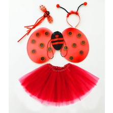 Toptan Bulurum Kırmızı Uğur Böceği Ateş Böceği Kostüm Seti - (Tütü, Kanat, Taç, Asa)