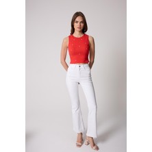 Amida Kadın Crop Atlet Fitilli Görünümlü Kalp Nakışlı Kırmızı - 2506
