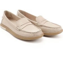 Kadın Bej Rok Hakiki Deri Comfort Loafer