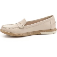 Kadın Bej Rok Hakiki Deri Comfort Loafer