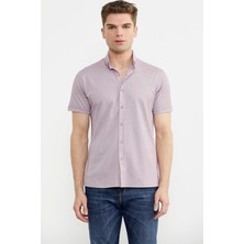Sementa Kısa Kol Slim Fit Penye Gömlek - Açık Lila