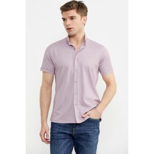 Sementa Kısa Kol Slim Fit Penye Gömlek - Açık Lila