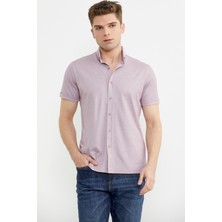 Sementa Kısa Kol Slim Fit Penye Gömlek - Açık Lila