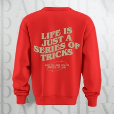 Parshey Life Is Just A Series Of Tricks Baskılı 3 Iplik Şardonlu Oversize Bisiklet Yaka Sweatshirt