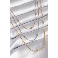 Sinerji Shop 316L Çelik Mix Renk 3'lü Topçuk Detay Kadın Kolye - TJ-BKO8314