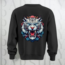 Parshey Tiger Baskılı Kalın Kumaş 3 Iplik Şardonlu Oversize  Bisiklet Yaka Sweatshirt