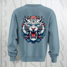 Parshey Tiger Baskılı Kalın Kumaş 3 Iplik Şardonlu Oversize  Bisiklet Yaka Sweatshirt