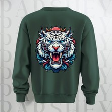 Parshey Tiger Baskılı Kalın Kumaş 3 Iplik Şardonlu Oversize  Bisiklet Yaka Sweatshirt