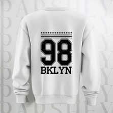 Parshey 98 Bklyn Yazı Baskılı  Bisiklet Yaka Sweatshirt Kalın Kumaş 3 Iplik