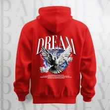 Parshey Dream Kanatlı Kuş Sırt Baskılı Kapüşonlu Oversize Sweatshirt Hoodie Kalın Kumaş 3 Iplik Şardonlu