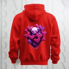 Parshey Love Teddy Deseni Baskılı Kapüşonlu Sweatshirt Hoodie Yünlü Kalın Kumaş 3 Iplik Şardonlu
