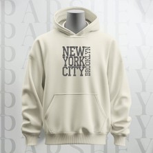 New York City Baskılı Kapüşonlu Sweatshirt Hoodie Kalın Kumaş 3 Iplik Şardonlu