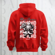 Parshey Merry Christmas Noel Baba Baskılı Kapüşonlu Oversize Sweatshirt Hoodie Kalın Kumaş 3 Iplik Şardonlu