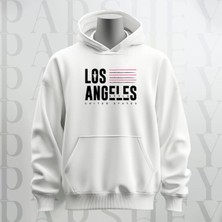 Parshey Los Angeles Yazı Baskılı Kapüşonlu Sweatshirt Hoodie Kalın Kumaş 3 Iplik Şardonlu