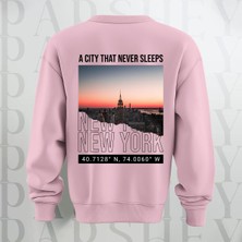 Parshey New York Şehir Temalı Sırt Baskılı Oversize Bisiklet Yaka Sweatshirt 3 Iplik Şardonlu