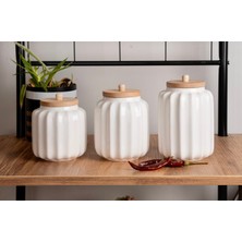 6 Parça Bambu Standlı 2’li 1000 ml Yağdanlık ve 3’lü Porselen Çay Şeker Tuz Kahve Kavanoz Seti