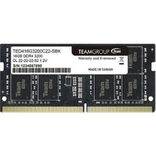 Team Elıte 16GB Ddr4 3200MHZ CL22 Notebook Ram TED416G3200C22-S01