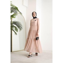 Dipmoda Kadın Kemerli Ponpon Şifon Tesettür Elbise SMS022