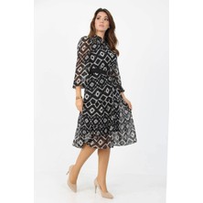 Dipmoda Kadıın Yeni Sezon Midi Boy Desenli Şifon Elbise APCX06