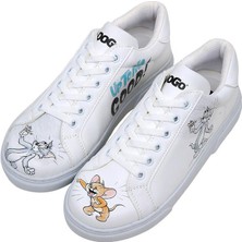 Kadın Vegan Deri Beyaz Sneakers - Warner Bros Up-To-No-Good Tasarım