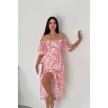 Dipmoda Kadın Astarlı Midi Boy Desenli Şifon Elbise DPQ008