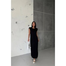 Dipmoda Kadın Vatkalı Yırtmaç Detaylı Modal Elbise DPG010